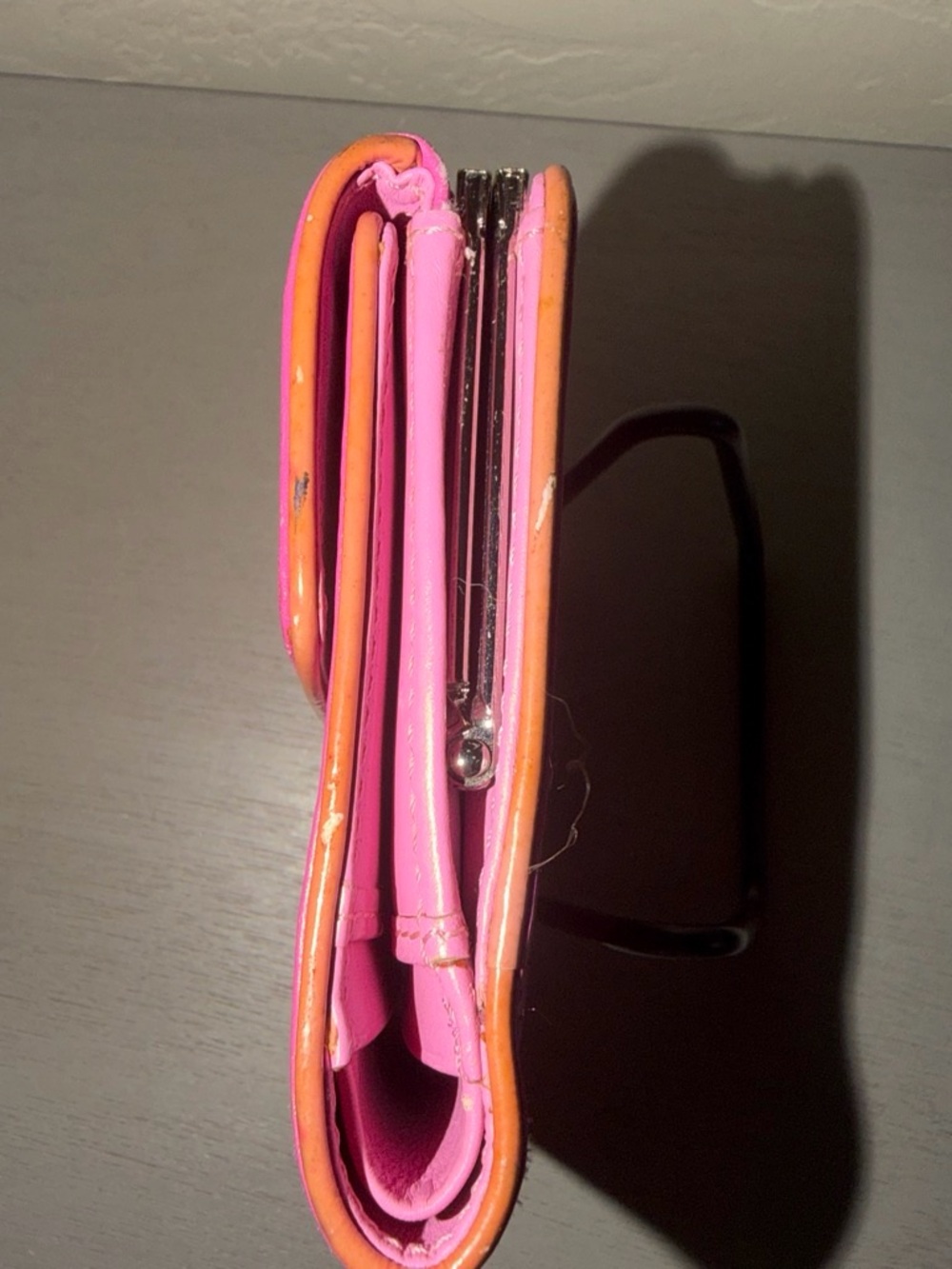 PROJECT COACH Pink Leather Clutch Wallet with Tan Trim - Picture 4 of 7